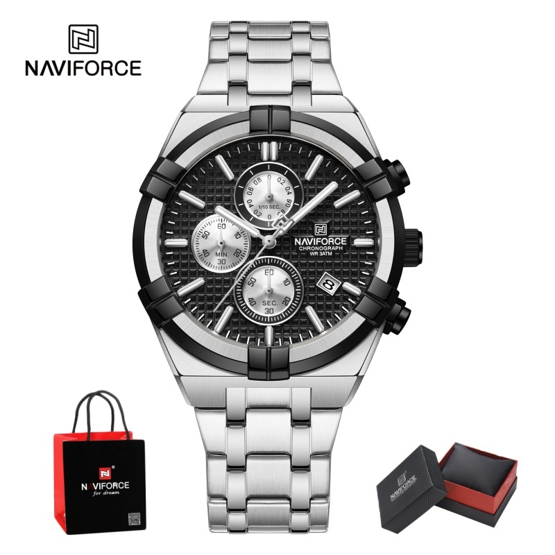 Watch Accessories - NAVIFORCE Herren Quarz-Chronograph-Uhr, wasserdicht, mit Leuchtzeigern,