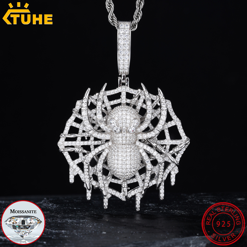 925 Sterling Silver Chain Necklace Men - TUHE Hight Qualität VVS1 Moissanit Spinne
