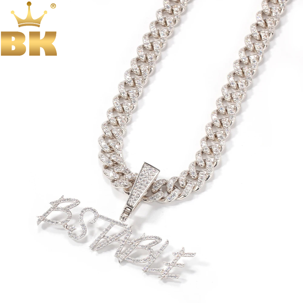 Cuban Link Chain 12Mm - TBTK Angepasst Name Curisve Brief Anhänger