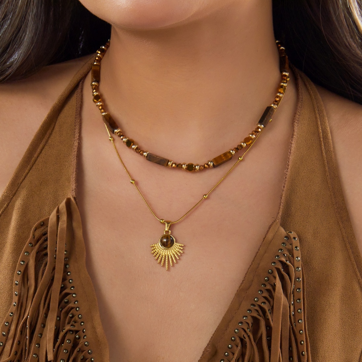 Ästhetische Herbstbraune Natür – Layered Pendant Necklace Aesthetic Bewertung und Preis