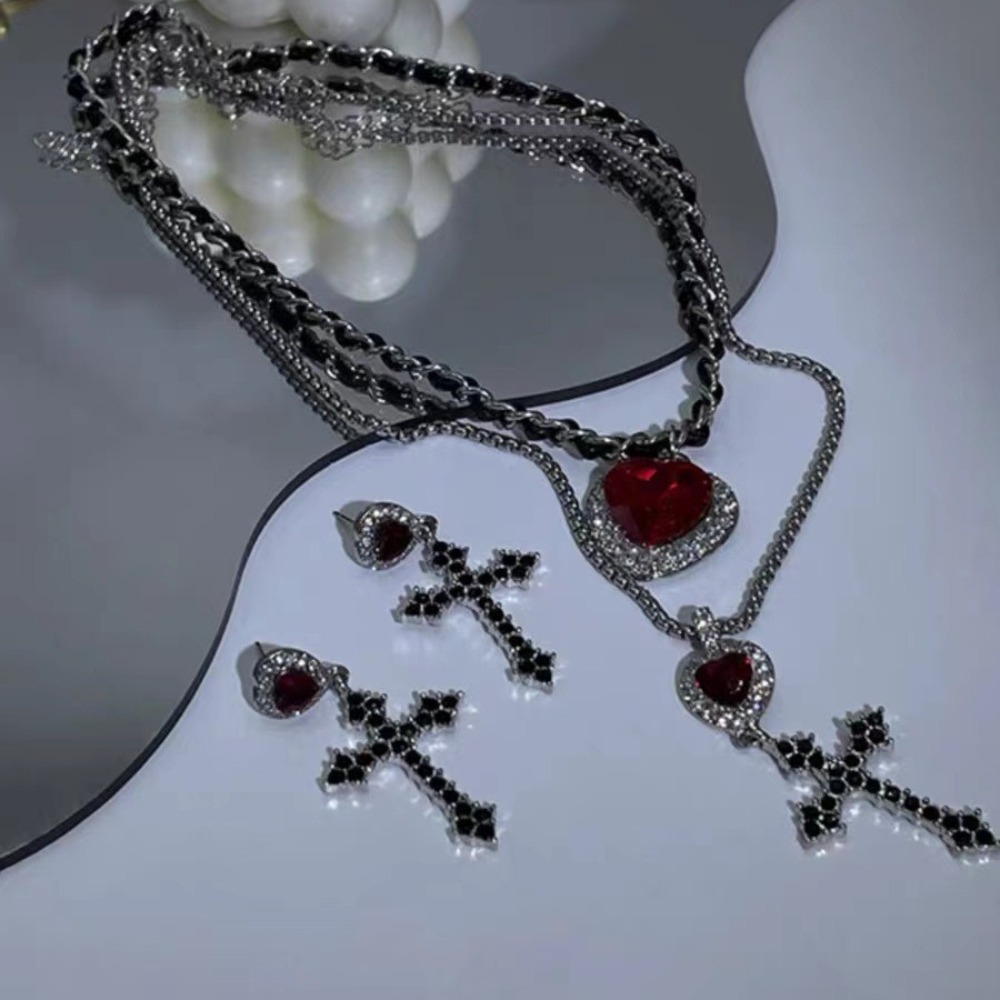 Punk Grunge Rotes Herz Kristal – Layered Pendant Necklace Aesthetic Bewertung und Preis